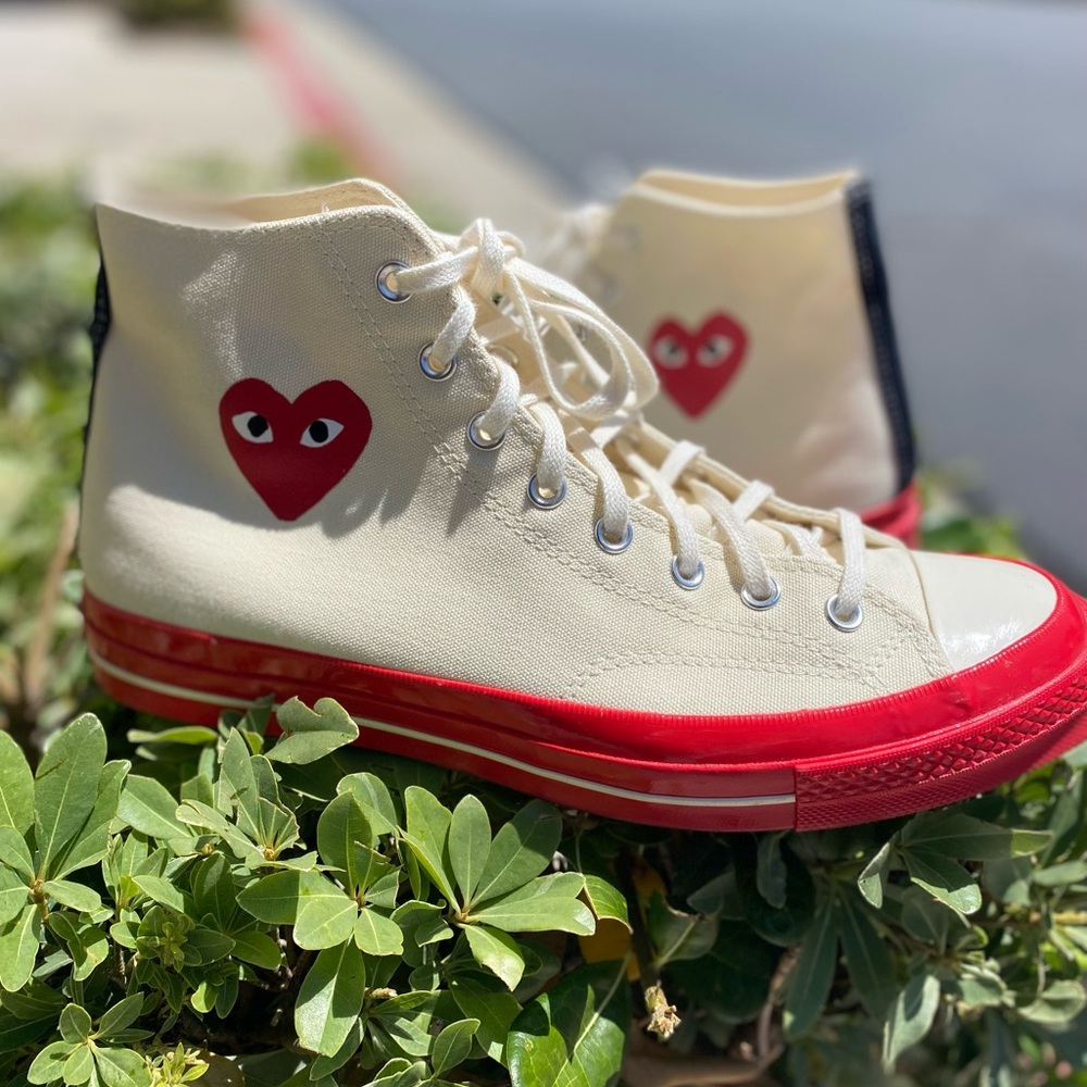 Converse Cream High-Tops with Red Heart Accent